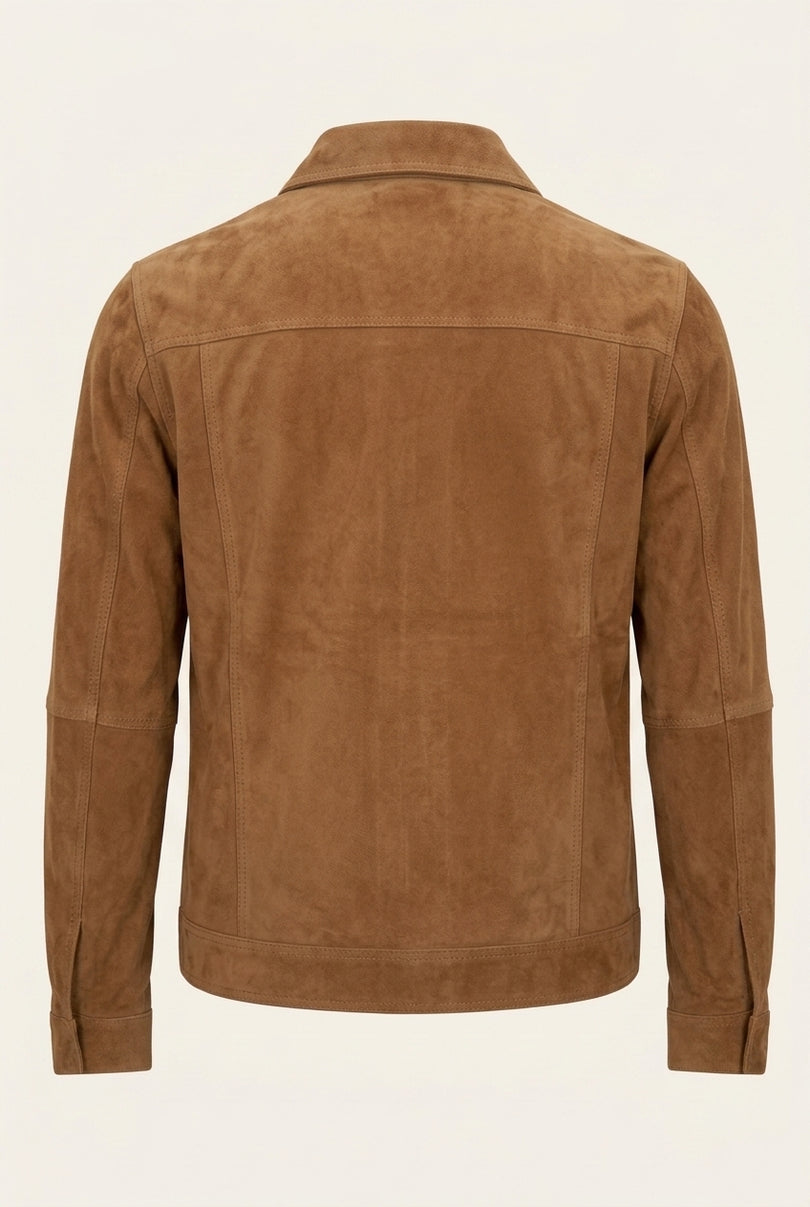 Suede Leather Shirt Jacket - Camel - Back