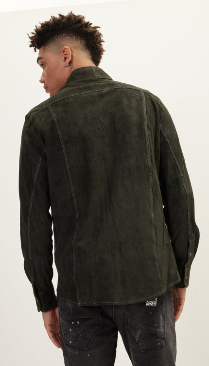 Suede Leather Shirt - Khaki - Ron Tomson