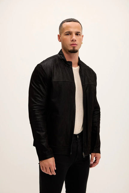 Men's Vanguard Reversible Perforated Suede & Leather Jacket - Black - Ron Tomson Leather