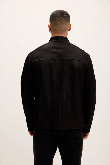 Men's Vanguard Reversible Perforated Suede & Leather Jacket - Black - Ron Tomson Leather