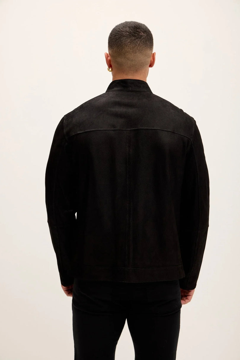 Men's Vanguard Reversible Perforated Suede & Leather Jacket - Black - Ron Tomson Leather