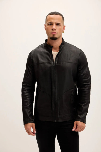 Men's Vanguard Reversible Perforated Suede & Leather Jacket - Black - Ron Tomson Leather