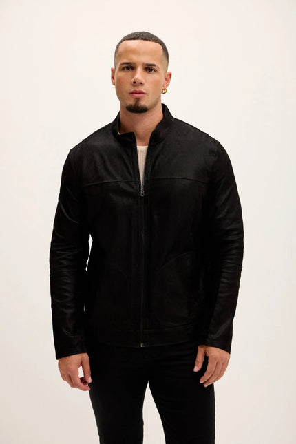 Men's Vanguard Reversible Perforated Suede & Leather Jacket - Black - Ron Tomson Leather