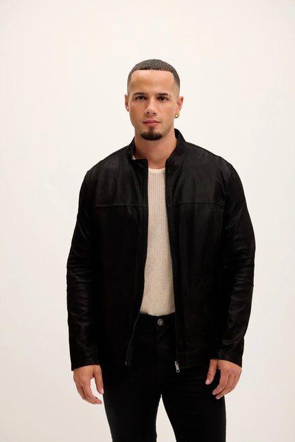 Men's Vanguard Reversible Perforated Suede & Leather Jacket - Black - Ron Tomson Leather
