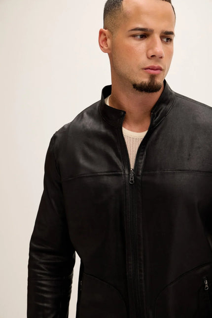 Men's Vanguard Reversible Perforated Suede & Leather Jacket - Black - Ron Tomson Leather