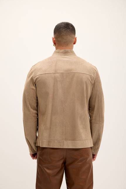 Men's Vanguard Reversible Perforated Suede & Leather Jacket - Beige/Brown - Ron Tomson Leather