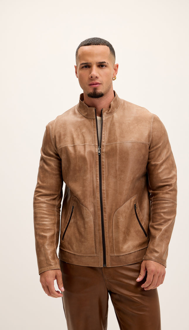 Suede To Genuine Reversible Leather Jacket - Brown - Ron Tomson