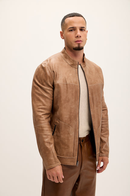Men's Vanguard Reversible Perforated Suede & Leather Jacket - Beige/Brown - Ron Tomson Leather