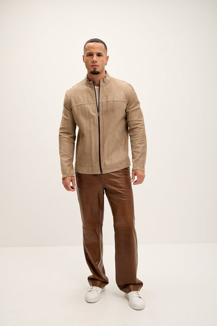 Men's Vanguard Reversible Perforated Suede & Leather Jacket - Beige/Brown - Ron Tomson Leather