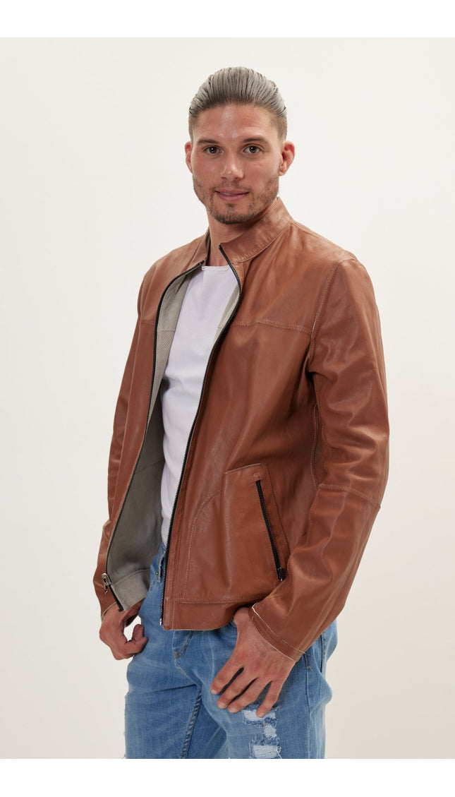 Suede To Genuine Reversible Leather Jacket - Brown - Ron Tomson
