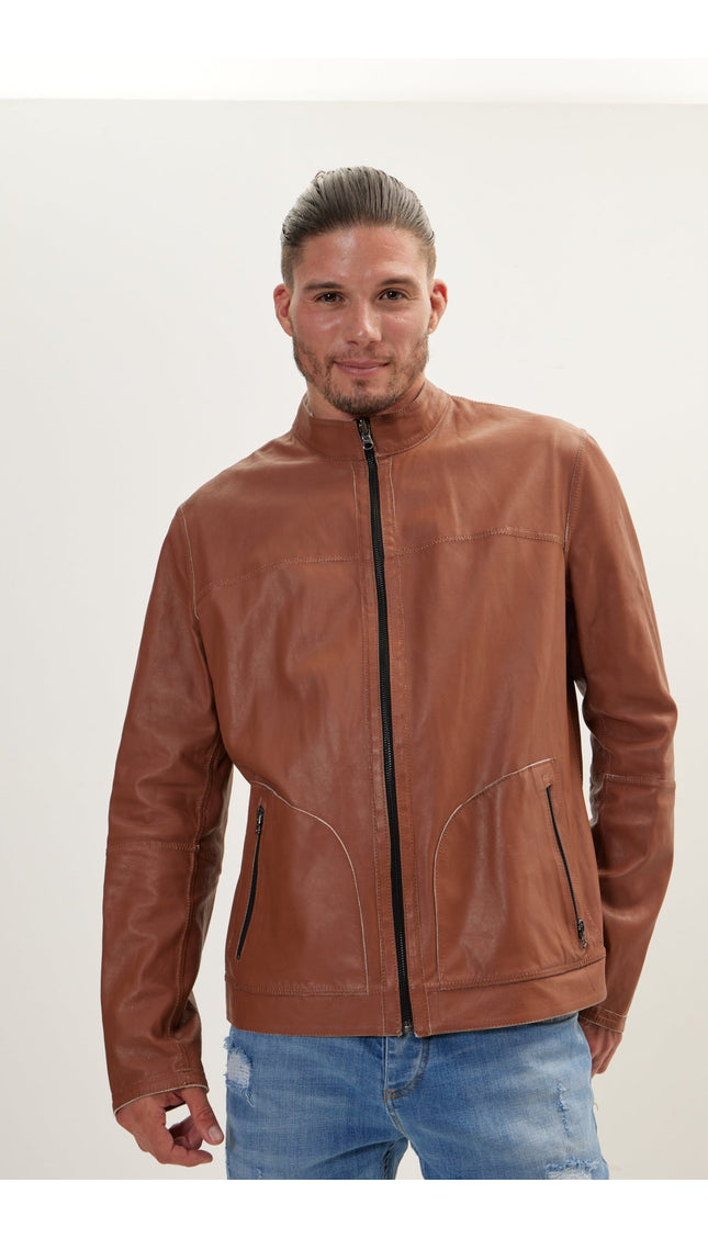 Suede To Genuine Reversible Leather Jacket - Brown - Ron Tomson
