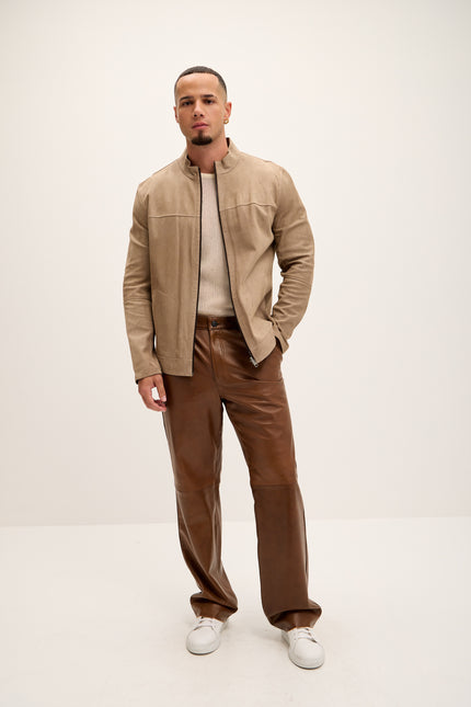 Men's Vanguard Reversible Perforated Suede & Leather Jacket - Beige/Brown - Ron Tomson Leather