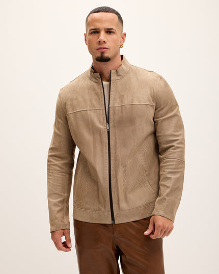 Men's Vanguard Reversible Perforated Suede & Leather Jacket - Beige/Brown - Ron Tomson