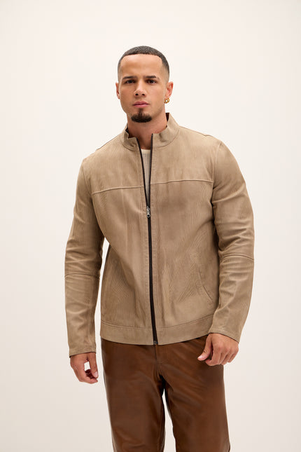 Men's Vanguard Reversible Perforated Suede & Leather Jacket - Beige/Brown - Ron Tomson