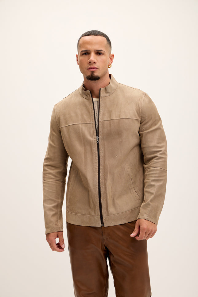 Men's Vanguard Reversible Perforated Suede & Leather Jacket - Beige/Brown - Ron Tomson