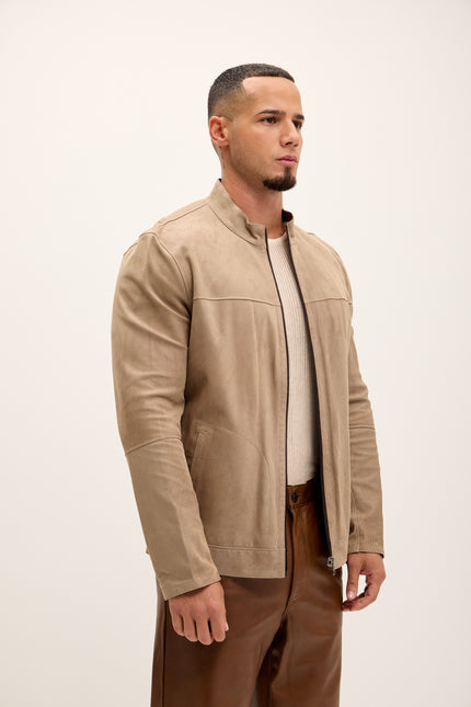 Men's Vanguard Reversible Perforated Suede & Leather Jacket - Beige/Brown - Ron Tomson Leather