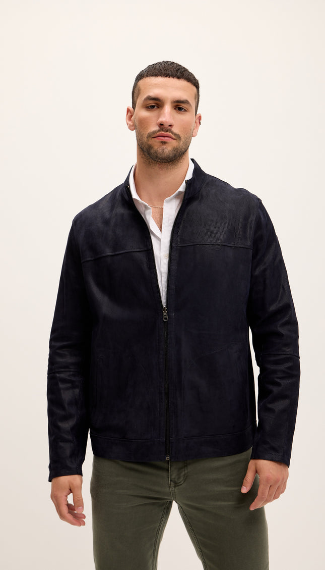 Suede To Genuine Reversible Leather Jacket - Navy Black - Ron Tomson
