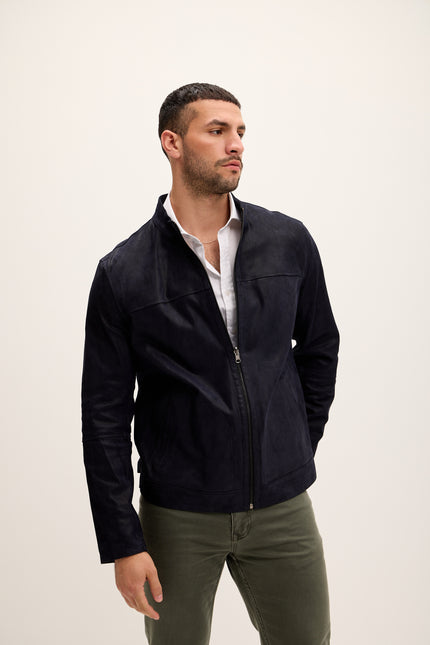 Men's Vanguard Reversible Perforated Suede & Leather Jacket - Navy/Black - Ron Tomson Leather