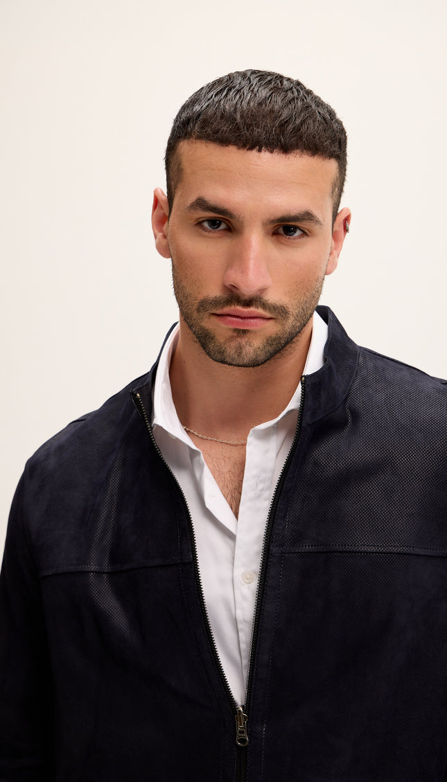 Suede To Genuine Reversible Leather Jacket - Navy Black - Ron Tomson