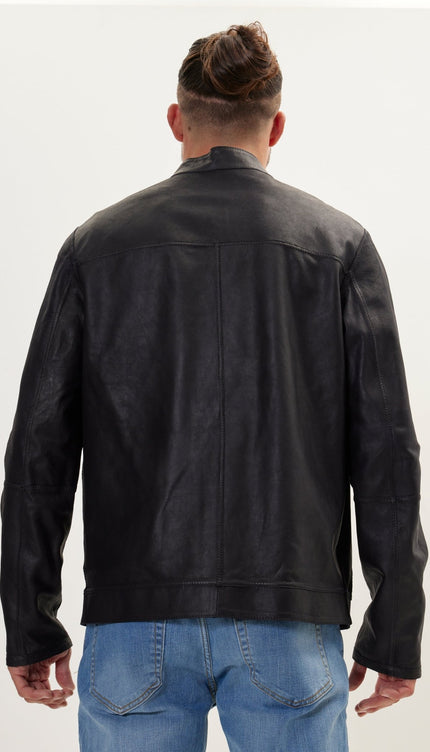 Suede To Genuine Reversible Leather Jacket - Navy Black - Ron Tomson