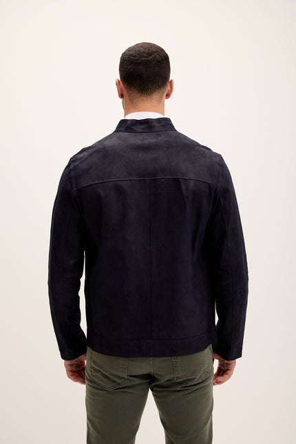 Men's Vanguard Reversible Perforated Suede & Leather Jacket - Navy/Black - Ron Tomson Leather