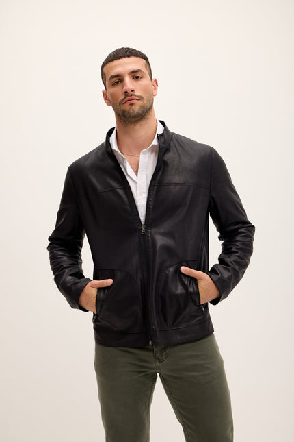 Men's Vanguard Reversible Perforated Suede & Leather Jacket - Navy/Black - Ron Tomson Leather