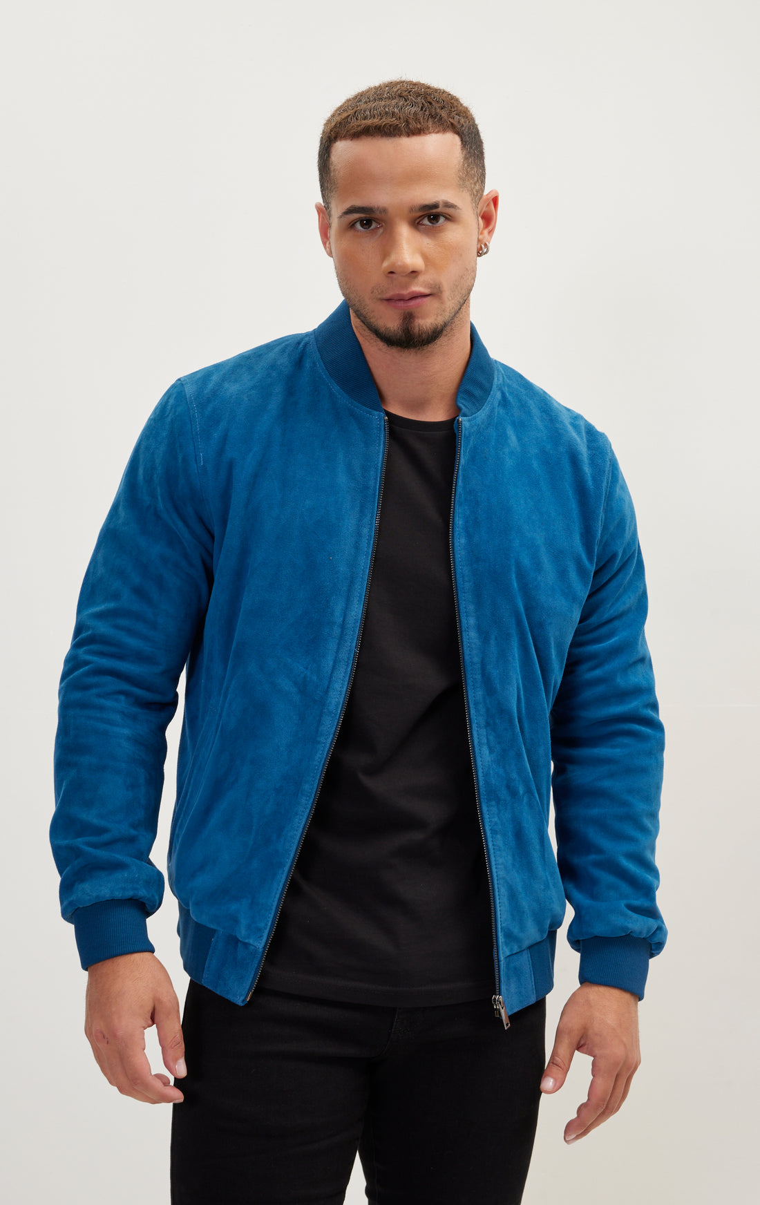 Classic Suede Leather Bomber - Blue