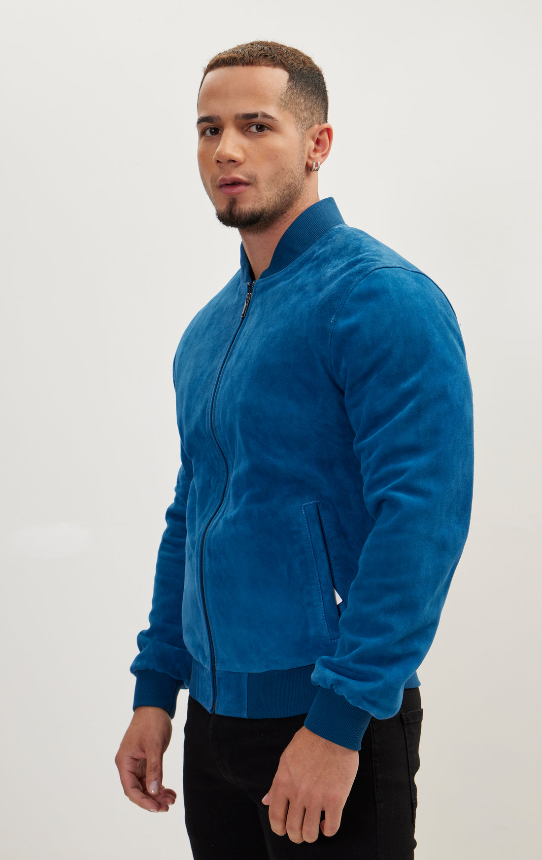 Classic Suede Leather Bomber - Blue