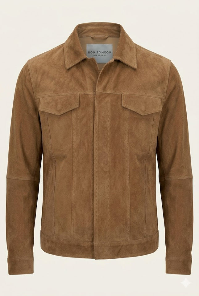 Suede Leather Shirt Jacket - Camel