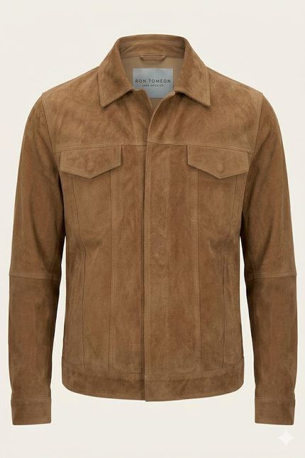Men's Lambskin Suede Shirt Jacket - Camel | Ron Tomson