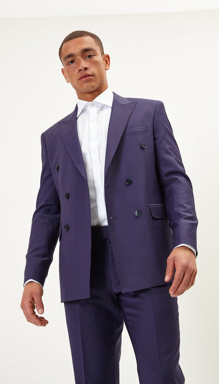 Super 120S Merino Wool Double Breasted Suit - Aubergine Purple - Ron Tomson