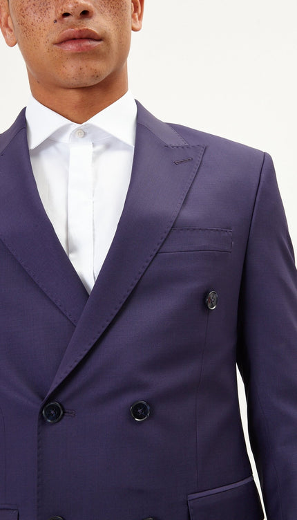 Super 120S Merino Wool Double Breasted Suit - Aubergine Purple - Ron Tomson