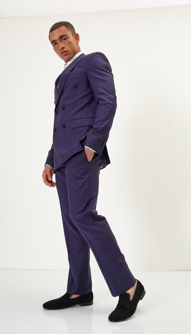 Super 120S Merino Wool Double Breasted Suit - Aubergine Purple - Ron Tomson