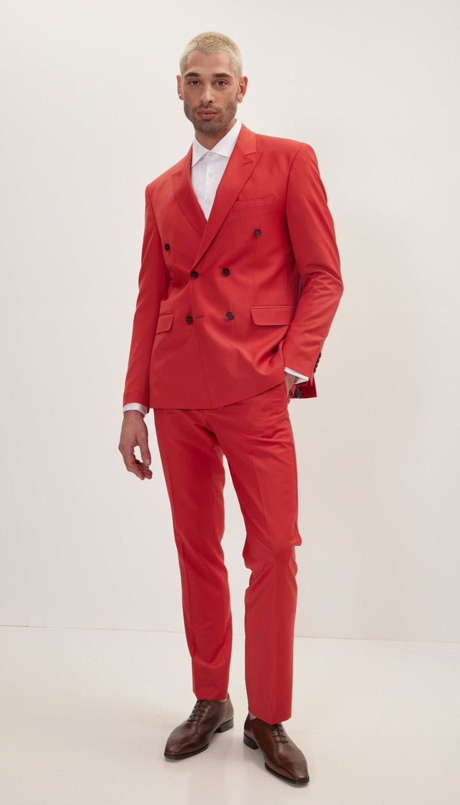 Super 120S Merino Wool Double Breasted Suit - Blood Orange - Ron Tomson