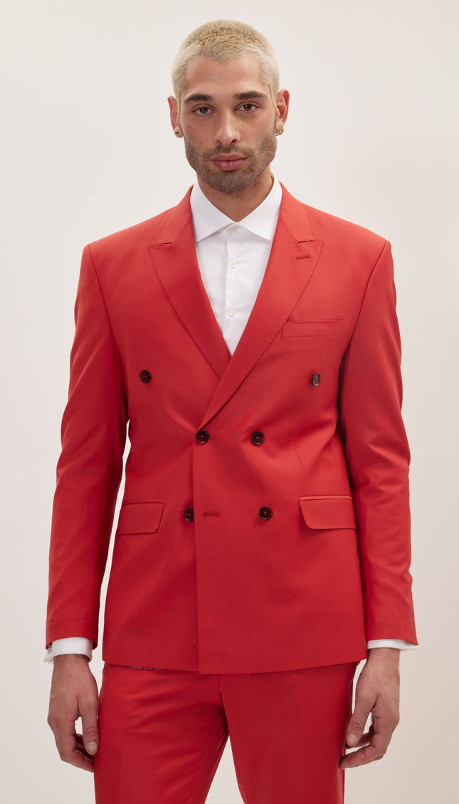 Super 120S Merino Wool Double Breasted Suit - Blood Orange - Ron Tomson