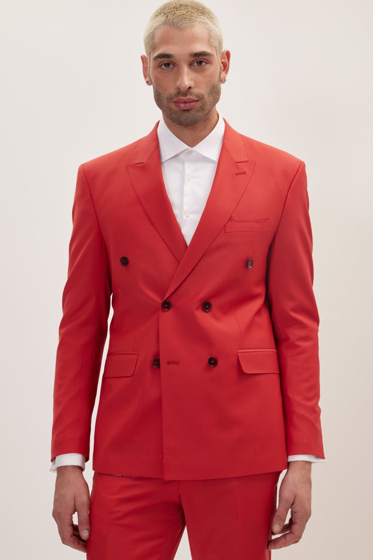 Super 120S Merino Wool Double Breasted Suit - Blood Orange - Ron Tomson
