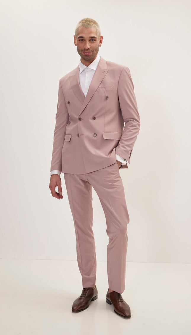 Super 120S Merino Wool Double Breasted Suit - Blush Pink - Ron Tomson