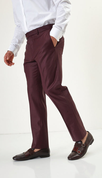 Super 120S Merino Wool Double Breasted Suit - Burgundy - Ron Tomson