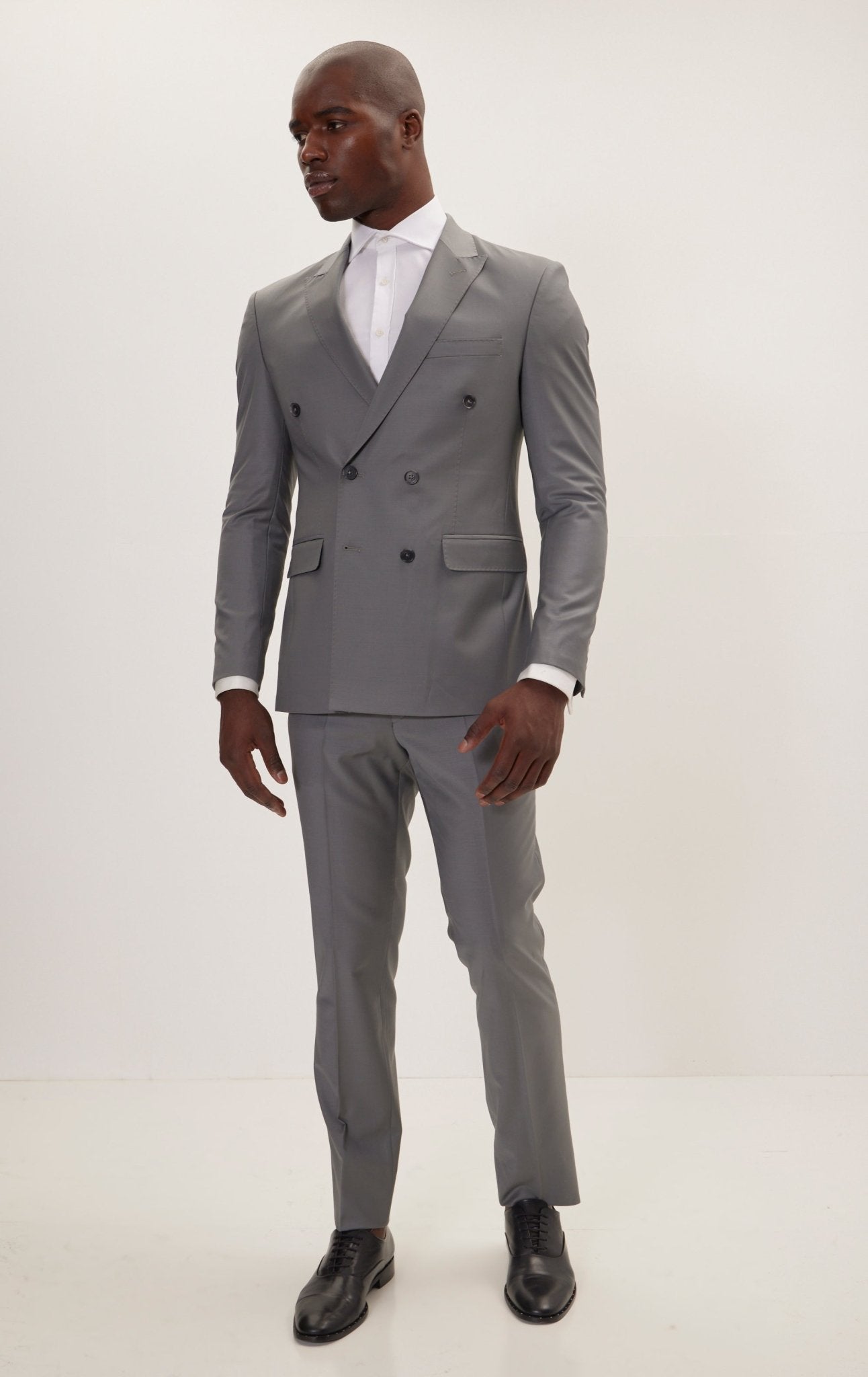 Super 120S Merino Wool Double Breasted Suit Dark Grey