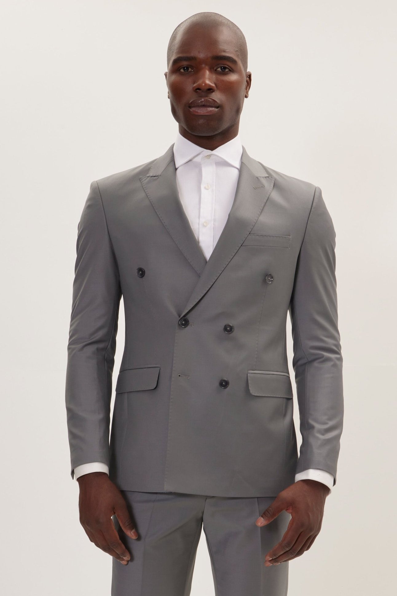 Super 120S Merino Wool Double Breasted Suit - Dark Grey - Ron Tomson