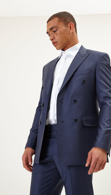 Super 120S Merino Wool Double Breasted Suit - Dark Navy - Ron Tomson