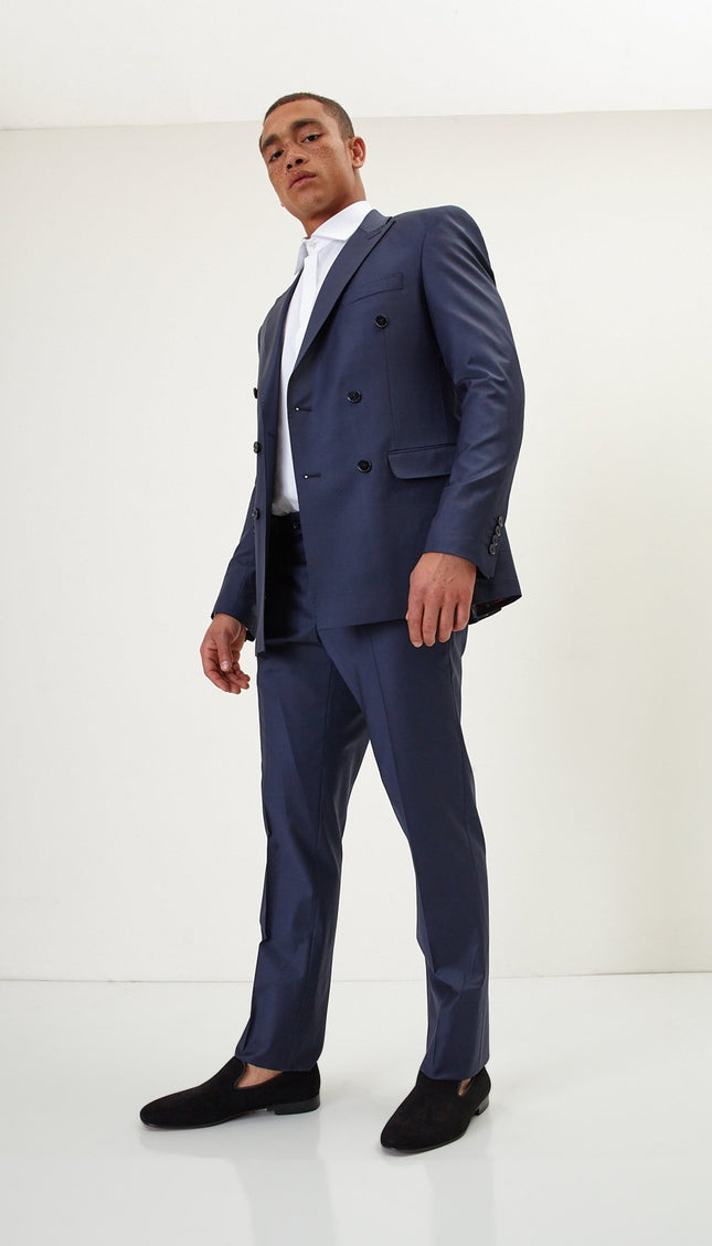 Super 120S Merino Wool Double Breasted Suit - Dark Navy - Ron Tomson