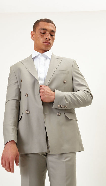 Super 120S Merino Wool Double Breasted Suit- Fennel Seed Green - Ron Tomson