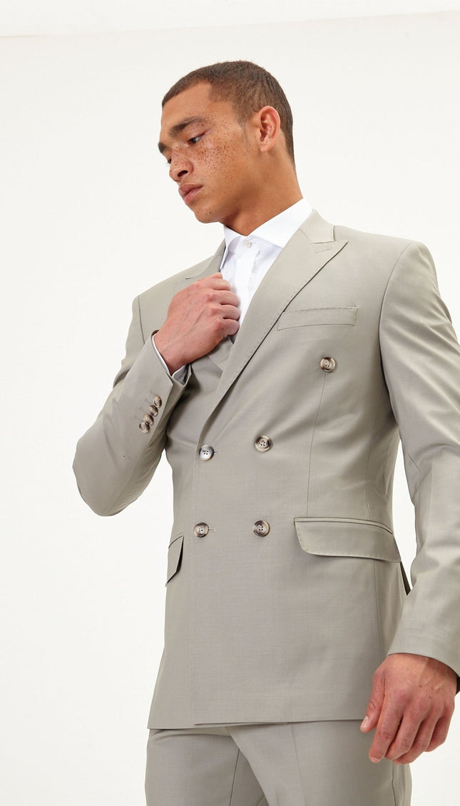 Super 120S Merino Wool Double Breasted Suit- Fennel Seed Green - Ron Tomson