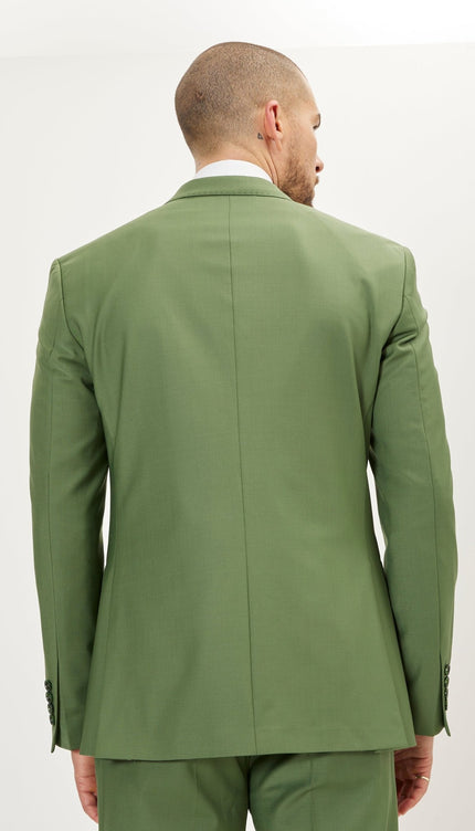 Super 120S Merino Wool Double Breasted Suit - Kale Green - Ron Tomson