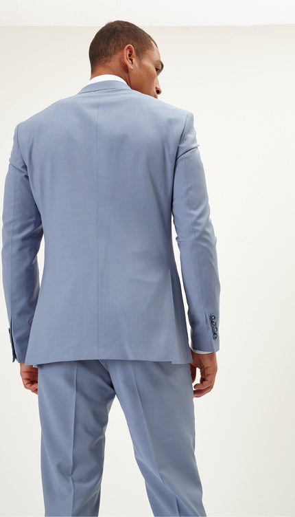 Super 120S Merino Wool Double Breasted Suit - Monument Grey Ish Blue - Ron Tomson