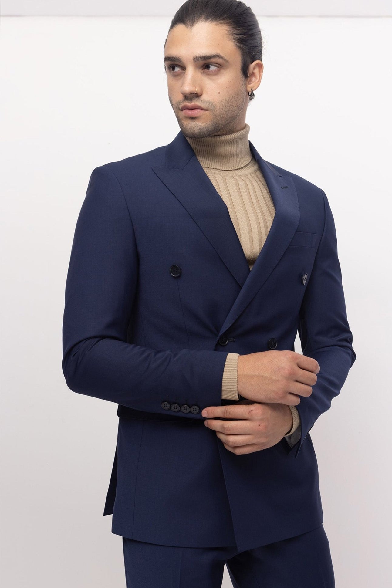 Super 120S Merino Wool Double Breasted Suit - Parliament Blue - Ron Tomson