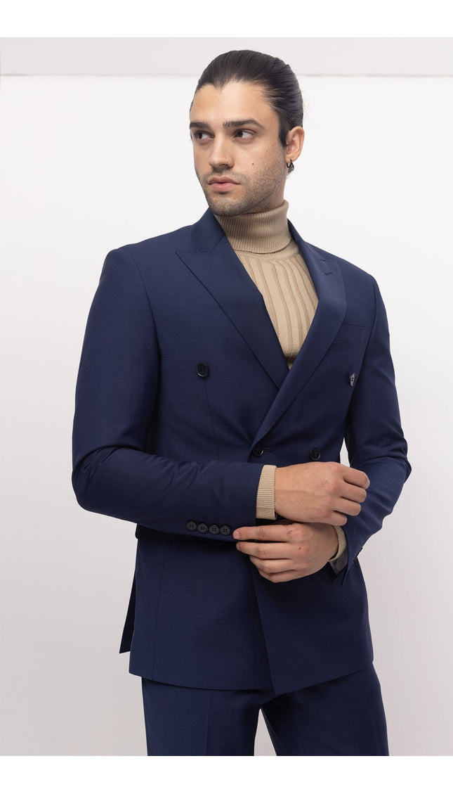 Super 120S Merino Wool Double Breasted Suit - Parliament Blue - Ron Tomson