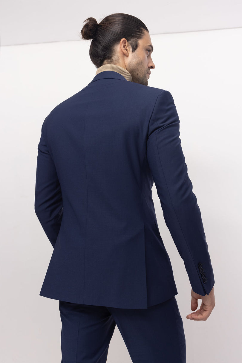 Super 120S Merino Wool Double Breasted Suit - Parliament Blue - Ron Tomson