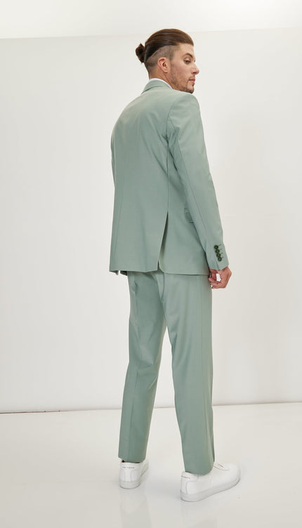 Super 120S Merino Wool Double Breasted Suit - Sage Green - Ron Tomson